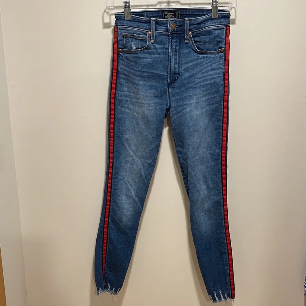 Abercrombie & Fitch Simone High Rise Ankle Jeans with side stripe